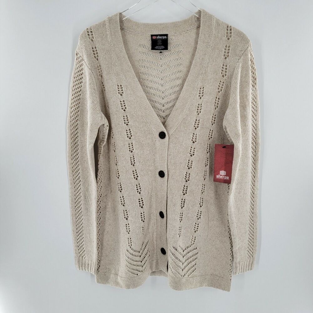 Sherpa Adventure Gear Cardigan Women's Large Aastha Beige Sweater Lightweight